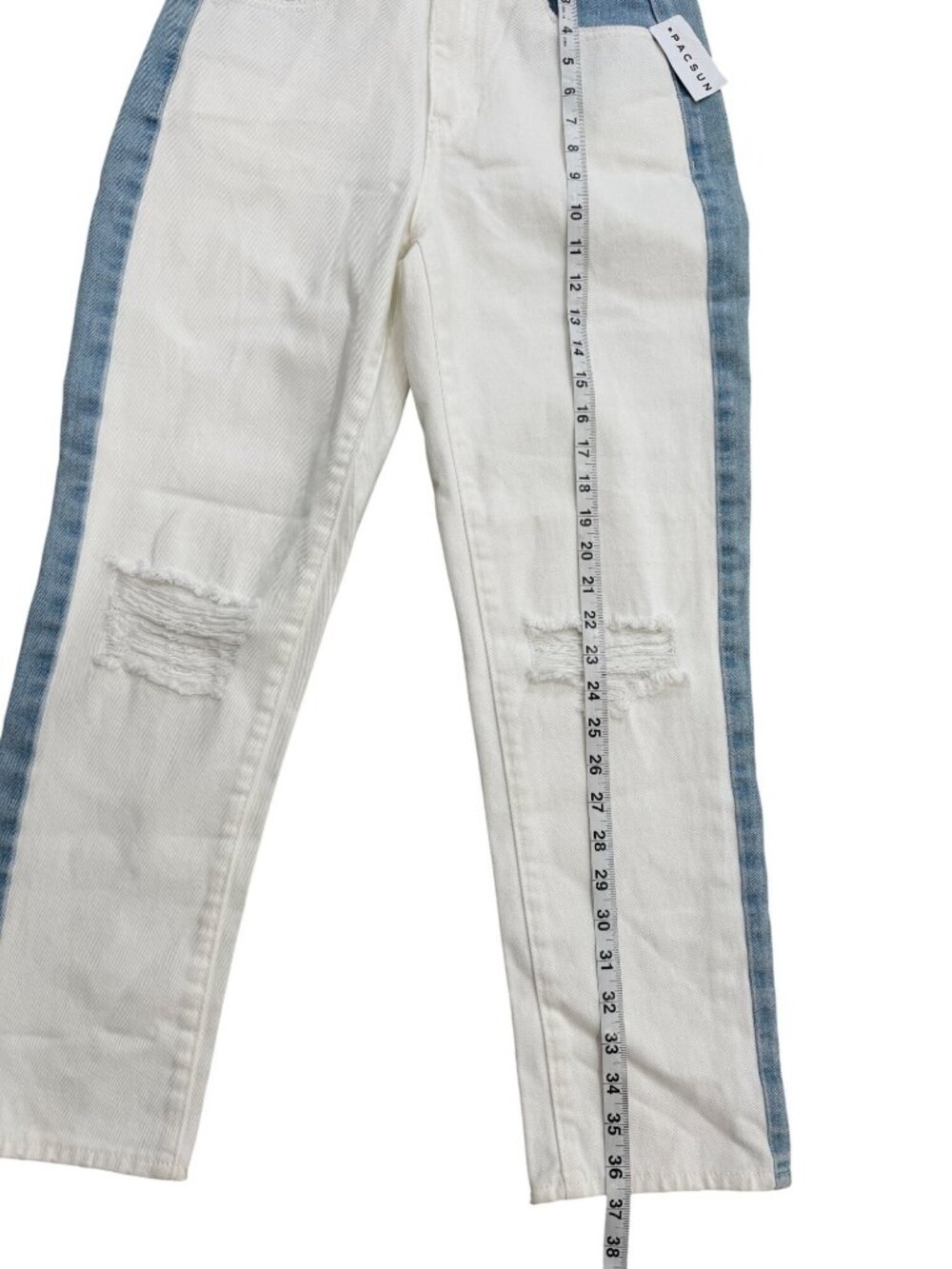 PacSun Womens Size 26 Mom Jean Distressed Freeze Pop White Blue Two-Tone NEW - Picture 7 of 8